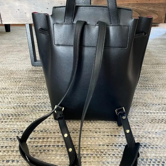 MANSUR GAVRIEL Authentic Large Black Leather Drawstring Backpack Red Interior